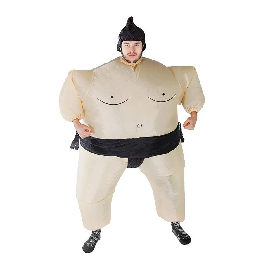 Person wearing an inflatable sumo wrestler costume