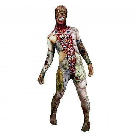 Full-body stretch suit printed with a detailed zombie design